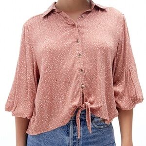 BILLABONG Women Small Easy Beat Tie Front Long Sleeve Button Up Top Comfy